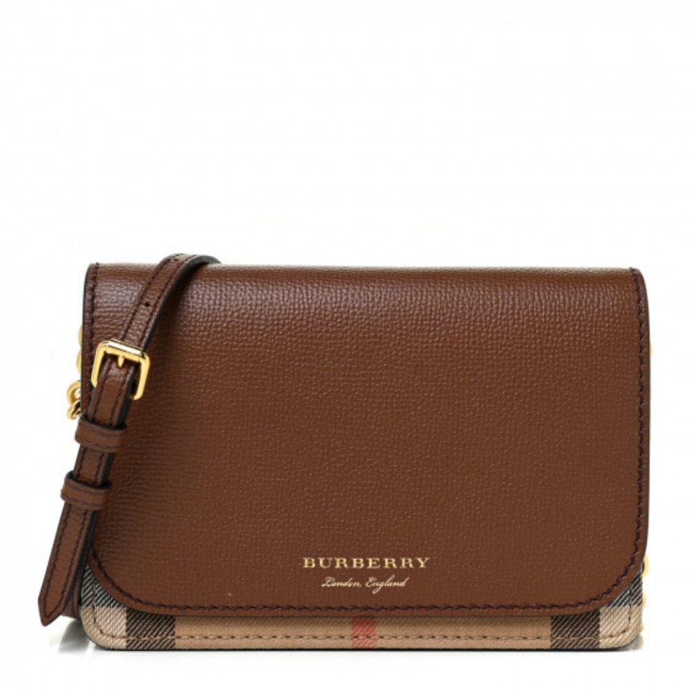 BURBERRY Derby Calfskin House Check Mini Hampshire Crossbody Tan